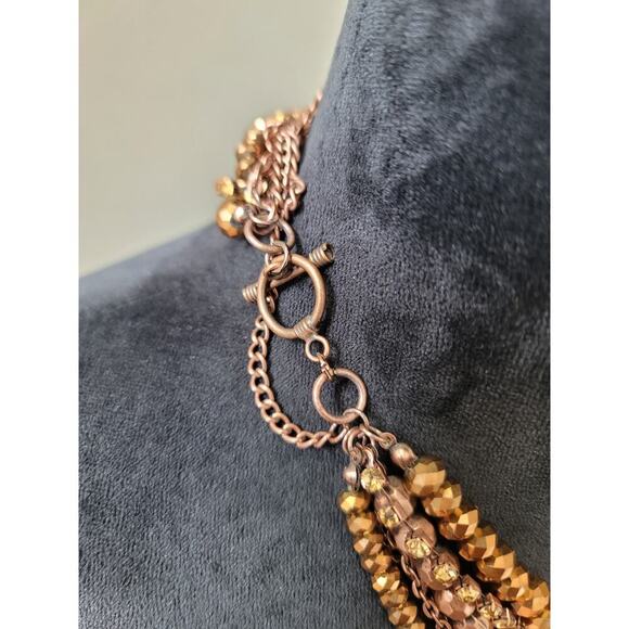 Women's Multi-Chain Beaded Necklace with Lobster Clasp Rose Gold and Yellow - Picture 6 of 6